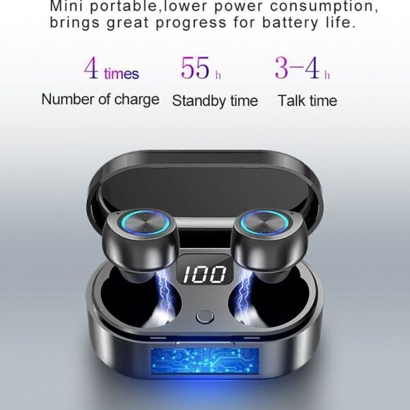 Wireless Bluetooth Headset with Microphone Waterproof w Charging Case - Picture 9 of 10